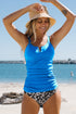 Notch Neckline Strappy Tankini Contrast High Waist Swimsuit